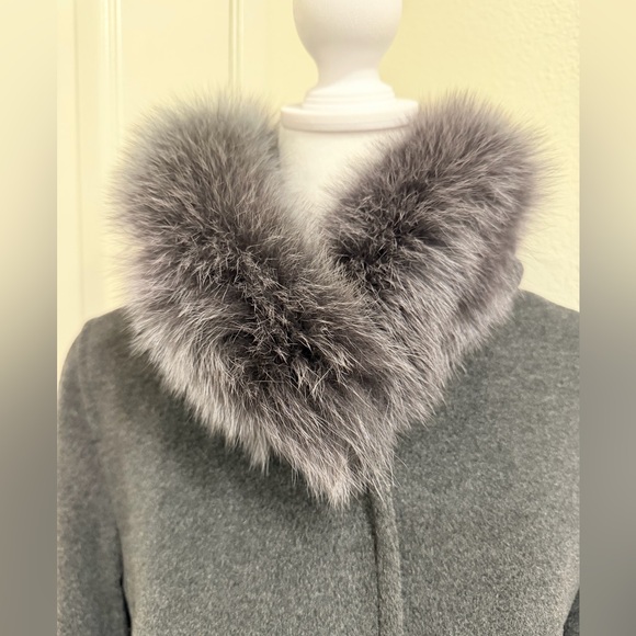 HiSO Canada Dark Gray Wool Cashmere Winter Coat w/ Real Fur Collar Hood Size 8 - Picture 6 of 11